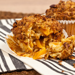 Peach Pecan and Granola Muffins. Selective focus.