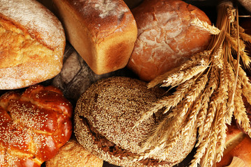 Different bread with ears close up