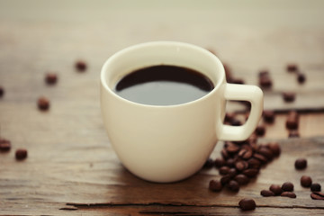 Cup of coffee on table close-up