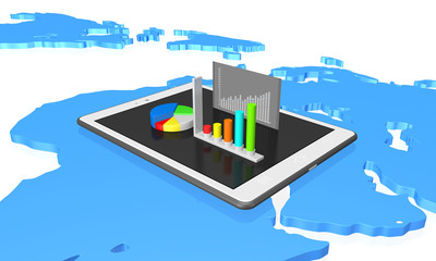 graph with tablet on world map