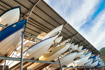 Power boats sheltered parking facility marina in Trinidad