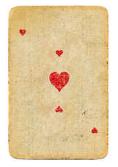old playing card ace of hearts paper background