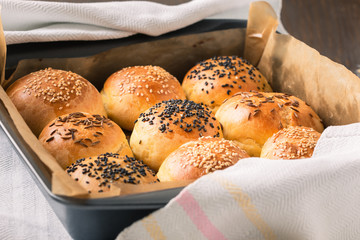 Homemade tasty buns with sesame and cumin