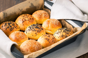 Homemade tasty buns with sesame and cumin