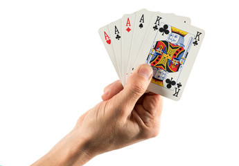 Hand Holding Cards in Four of a Kind Combination