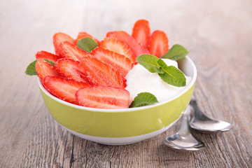 bowl with strawberry and yogurt