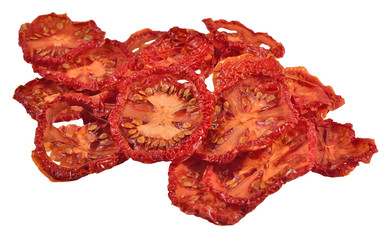Heap of  dried tomatoes on a white