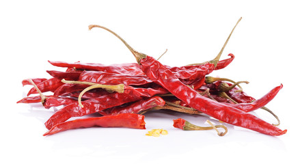 Dried red hot peppers isolated