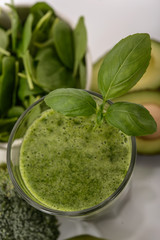 Blended smoothie with ingredients selective focus