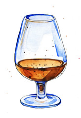 Watercolor illustration of brandy glass isolated on white