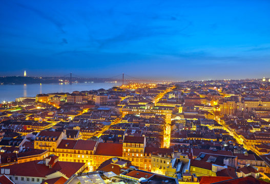 Cityscape of Lisbon in Portugal after sunset