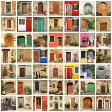 old door wallpaper made of images from Italy