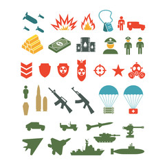 Set of flat military infographics icons