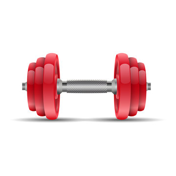 Illustration of a red dumbbell on a white background
