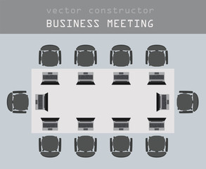 Business meeting. Working place in flat design. Constructor of y