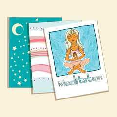 Meditation. set of greeting cards