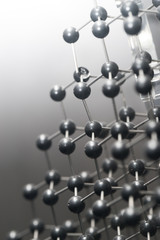 Molecular, DNA and atom model in science research lab