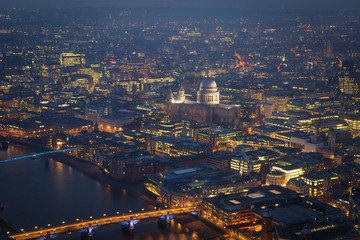 Top view Millennium bridge and St. Paul's cathedral, London Engl