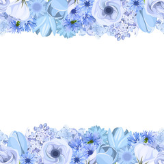 Horizontal seamless background with blue flowers. Vector.