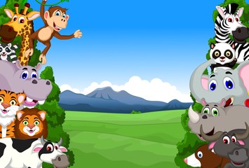 Plakat funny animal cartoon collection in the jungle