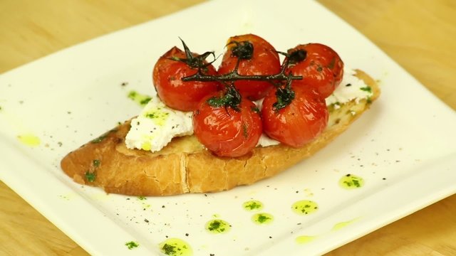 Sandwich with cherry tomatoes and feta cheese