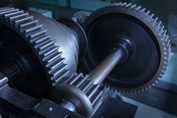 Close up Industry Gear Machine Cog Background, business cooperation, teamwork and time concept 