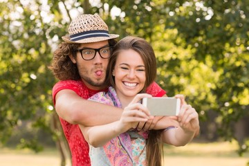 Friends taking a selfie in the park