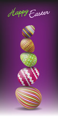 A pile of colorful Easter egg on violet background