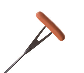 Grilled Sausage on Fork isolated on white