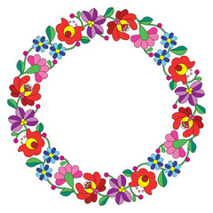 Kalocsai embroidery in circle - Hungarian floral folk pattern