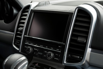 Panel of a modern car. Screen multimedia system.
