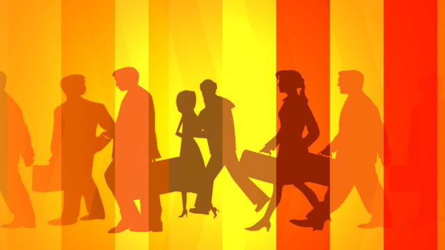 business people silhouettes on striped background