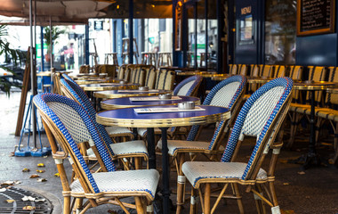 Paris. Street view, Bistro cafe with tables and chairs