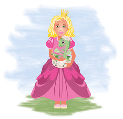 Obraz na płótnie Canvas Little princess and dragon, vector illustration