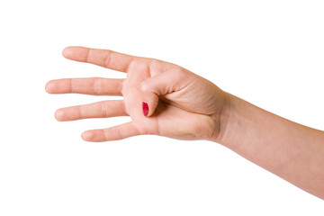 Female hands over white background