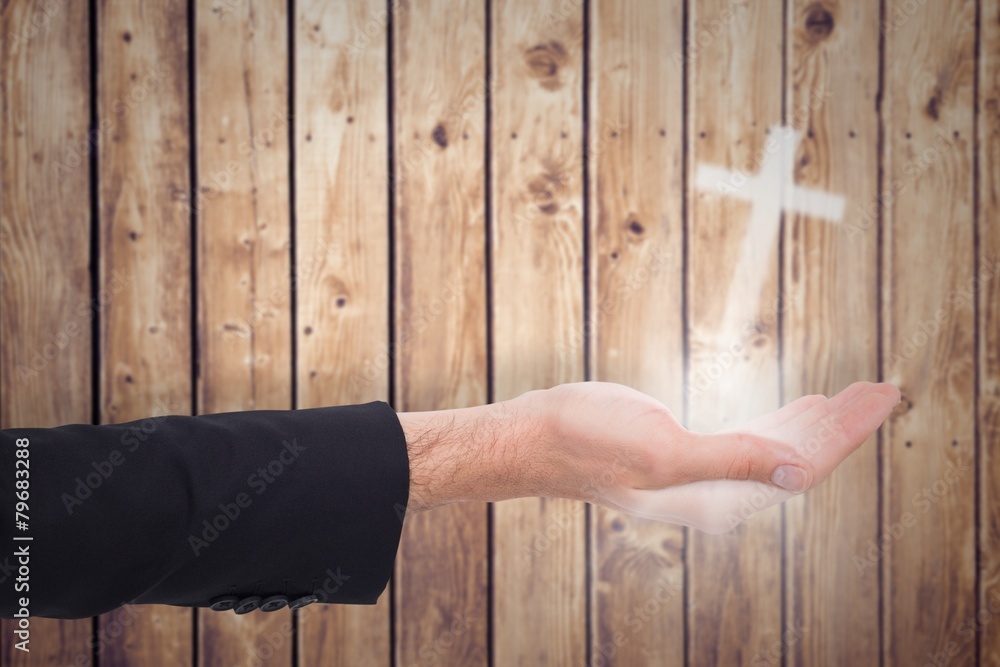 Aufkleber Composite image of close up of businessman with empty hand open