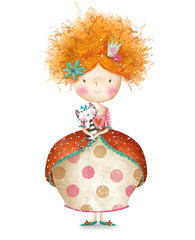 Fairytale princess with a kitten in her arms.