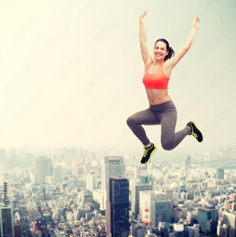 Poster sporty teenage girl jumping in sportswear