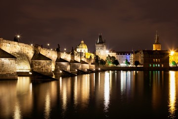 Fototapeta na wymiar Charles Bridge at night in Prague, Czech Republic