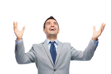 happy laughing businessman in suit