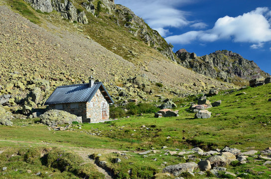 Modern hut in the mountains