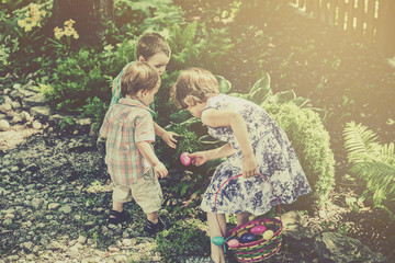 Children on an Easter Egg Hunt - Retro Filtered