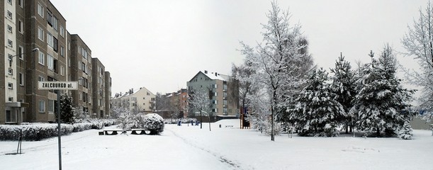 Winter snowfall in capital of Lithuania Vilnius city