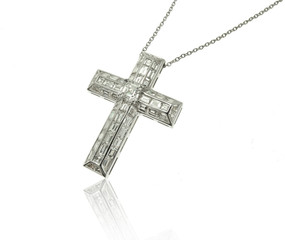Diamonds Cross necklace on white background