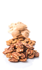 Mix culinary nuts over white background