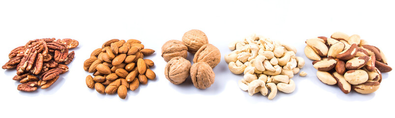 Mix culinary nuts over white background