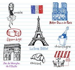 France symbols as funky doodles