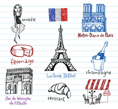 France symbols as funky doodles