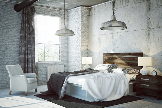 Rendered Industrial Bedroom