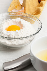 Cooking homemade pasta with egg.